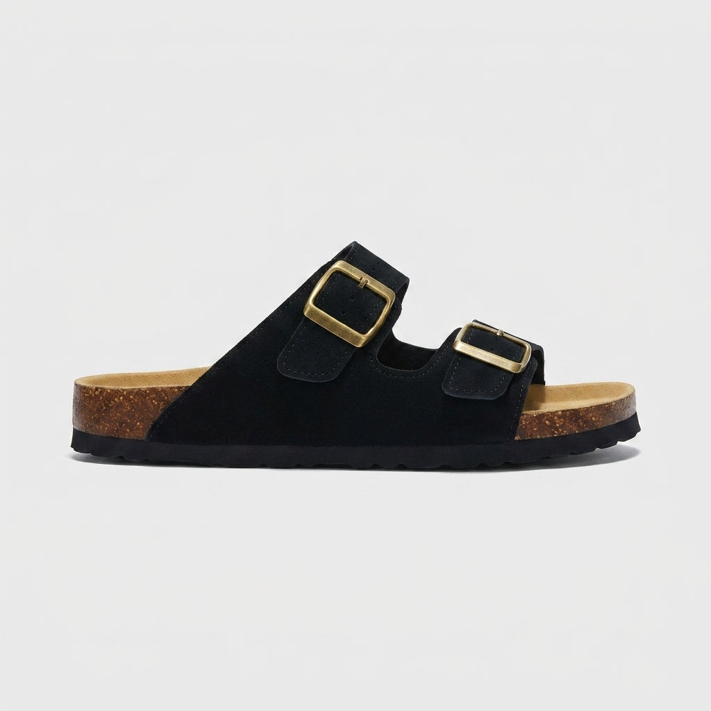 Men's Sandals Double Buckle Cork Footbed Slide Open Toe