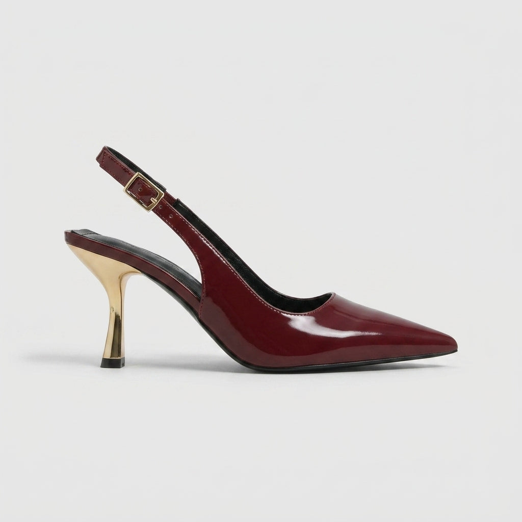 Women's Glossy Cutout Slingback Heels Patent Pointed-Toe Flared-Heel Pumps