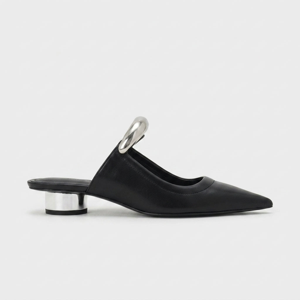 Women's Mules - Sculptural Bar Detail with Low Cylinder Heel