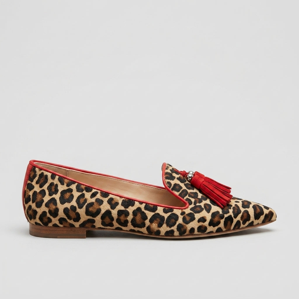 Women's Flats Pointed Toe Leopard Print Tassel Loafers