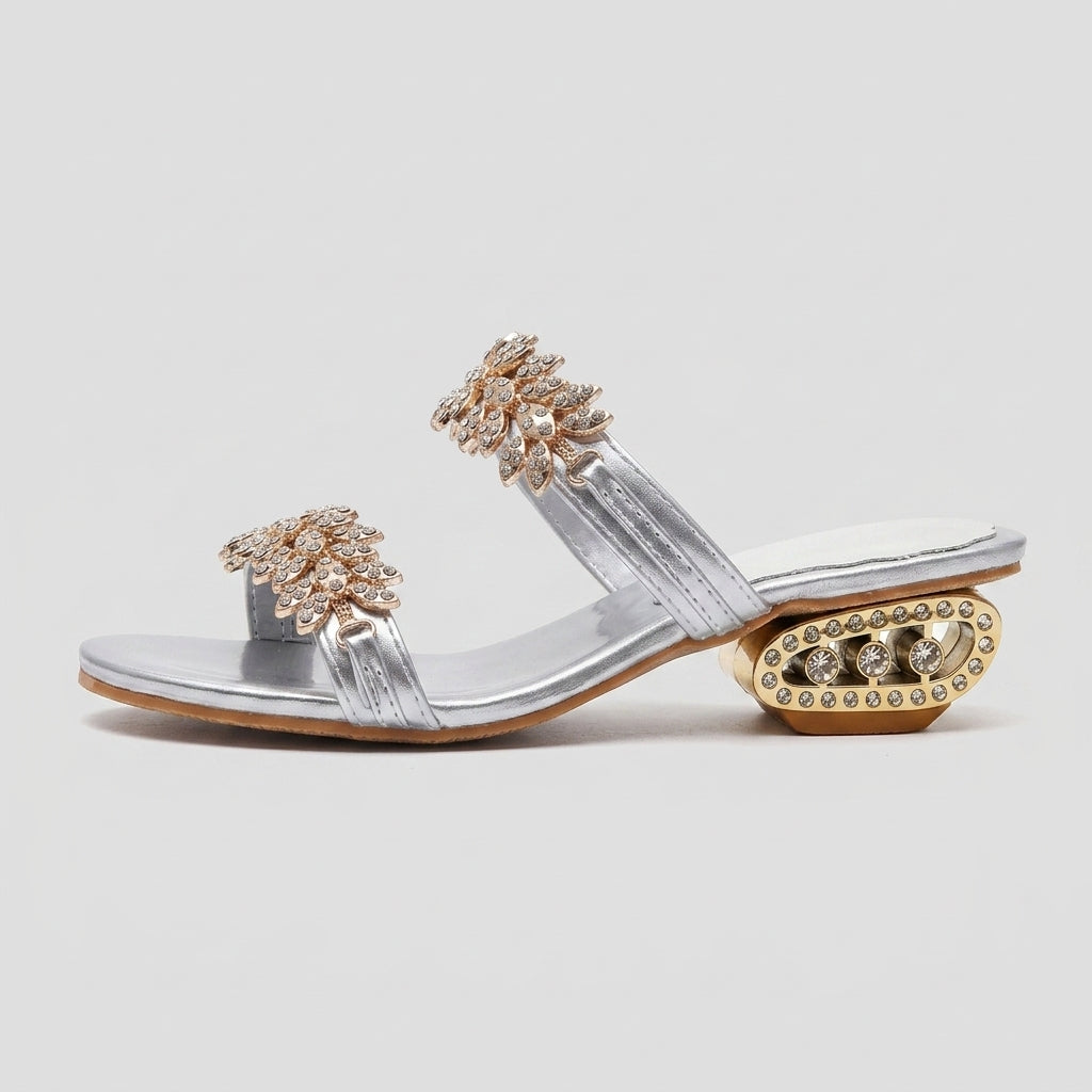 Women's Heels Open-Toe Embellished Strap Block Heel Slide Sandals