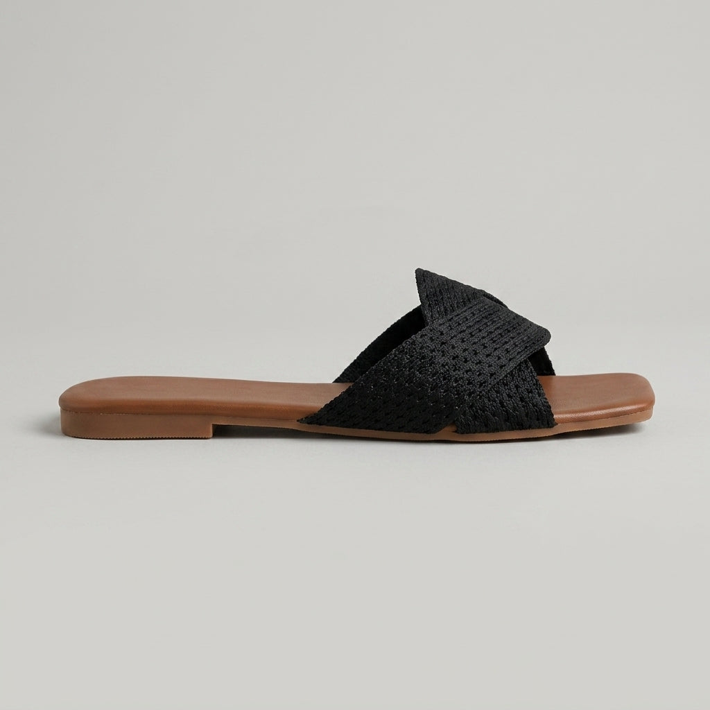 Women's Square Toe Slide Sandals with Twisted Knot Strap
