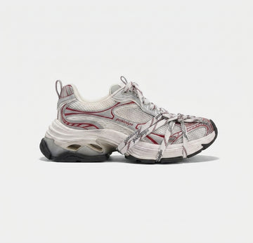 Women's Chunky Lace-Up Sneakers with Layered Mesh and Segmented Sole