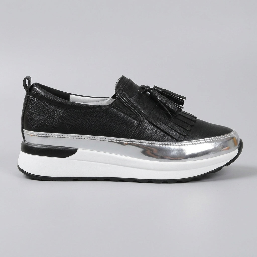 Women's Platform Slip-On Sneakers - Fringe Tassel Low-Top Athletic