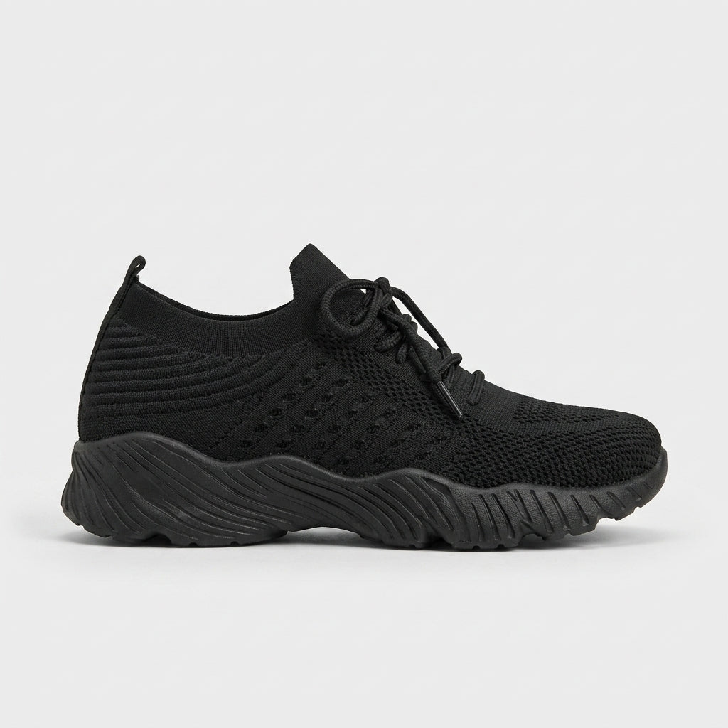 Women's Knit Lace-Up Low-Top Sneakers with Chunky Molded Sole