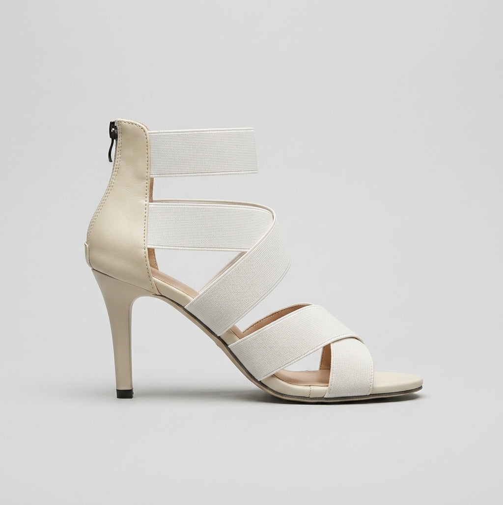 Women's Heels Open-Toe Stiletto Crisscross Elastic Straps Zip