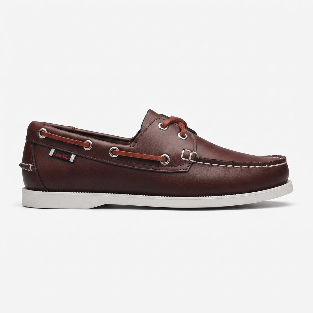 Men's Leather Boat Shoes with Lace-Up Closure and Moc Toe