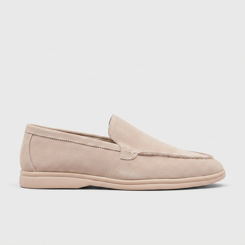 Men's Suede Slip-On Loafers with Apron Toe and Contrast Sole
