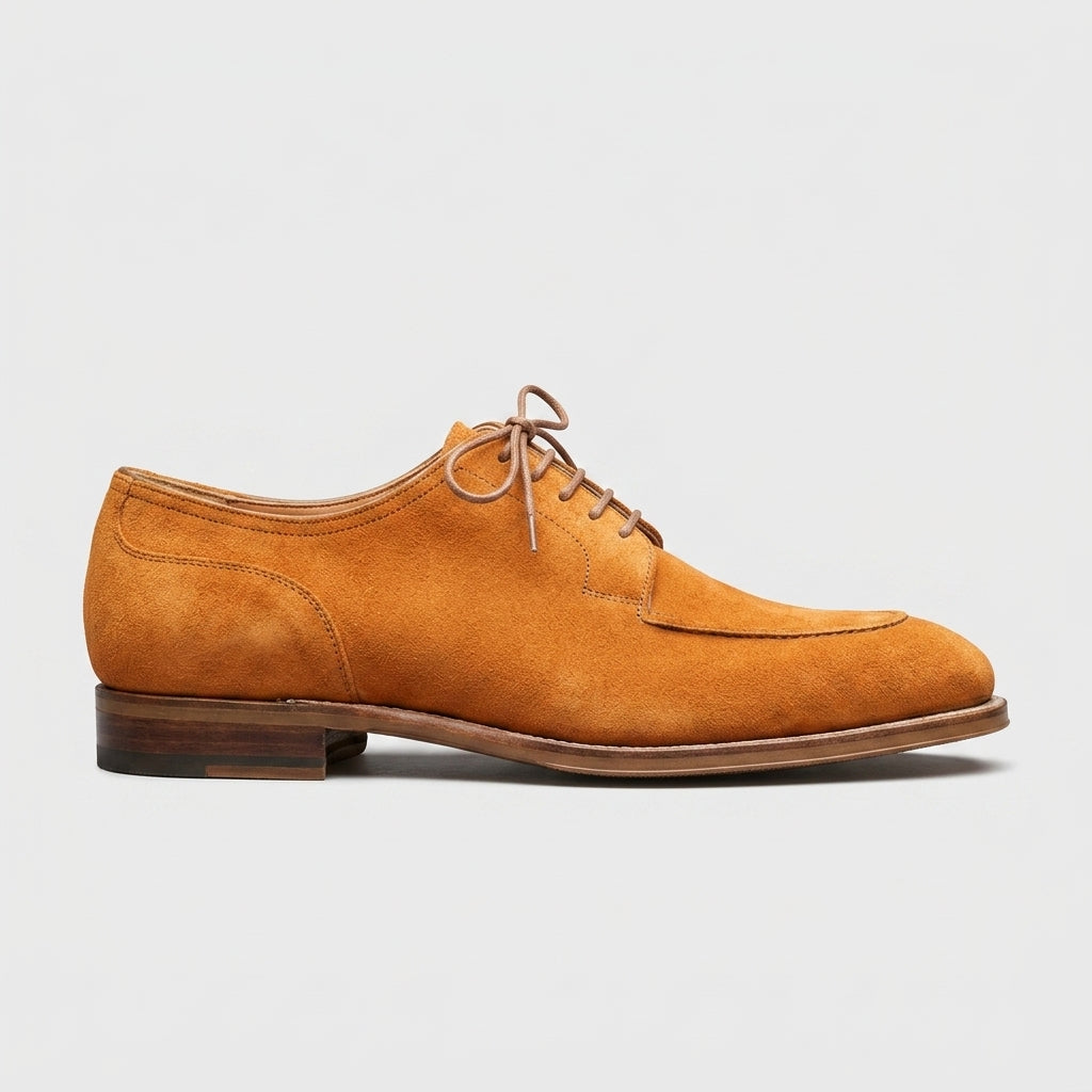 Men's Suede Derby Oxfords - Moc Toe - Lace-Up Closure