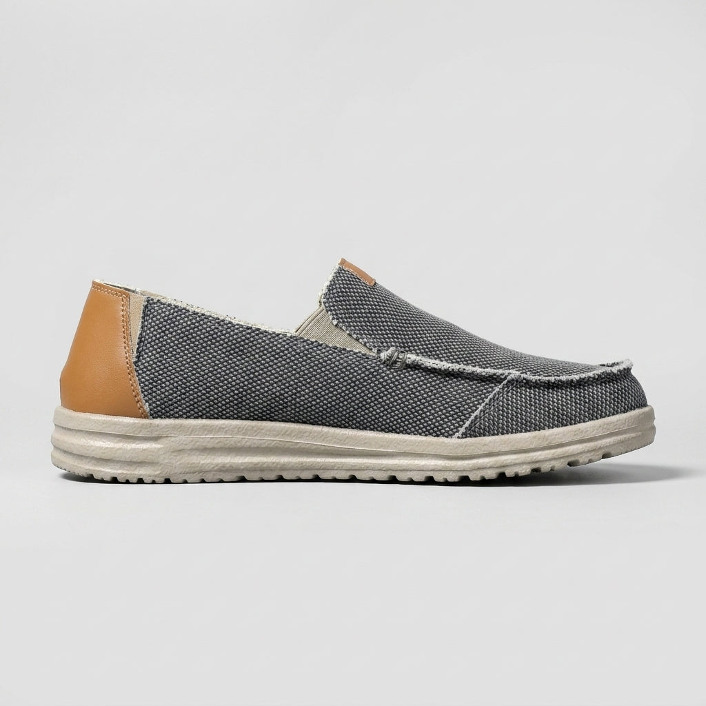 Men's Slip-On Loafers Canvas Round Toe White Rubber Sole