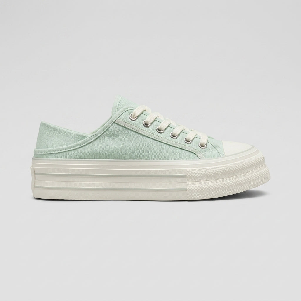 Women's Platform Sneakers Satin Ribbon Laces Layered Sole