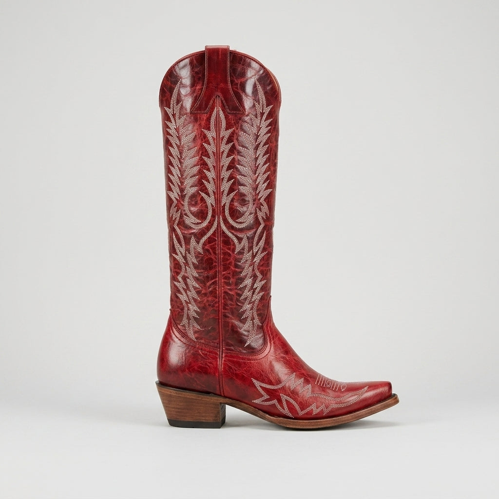 Women's Boots Over-the-Knee Embroidered Lace-Up Back Western