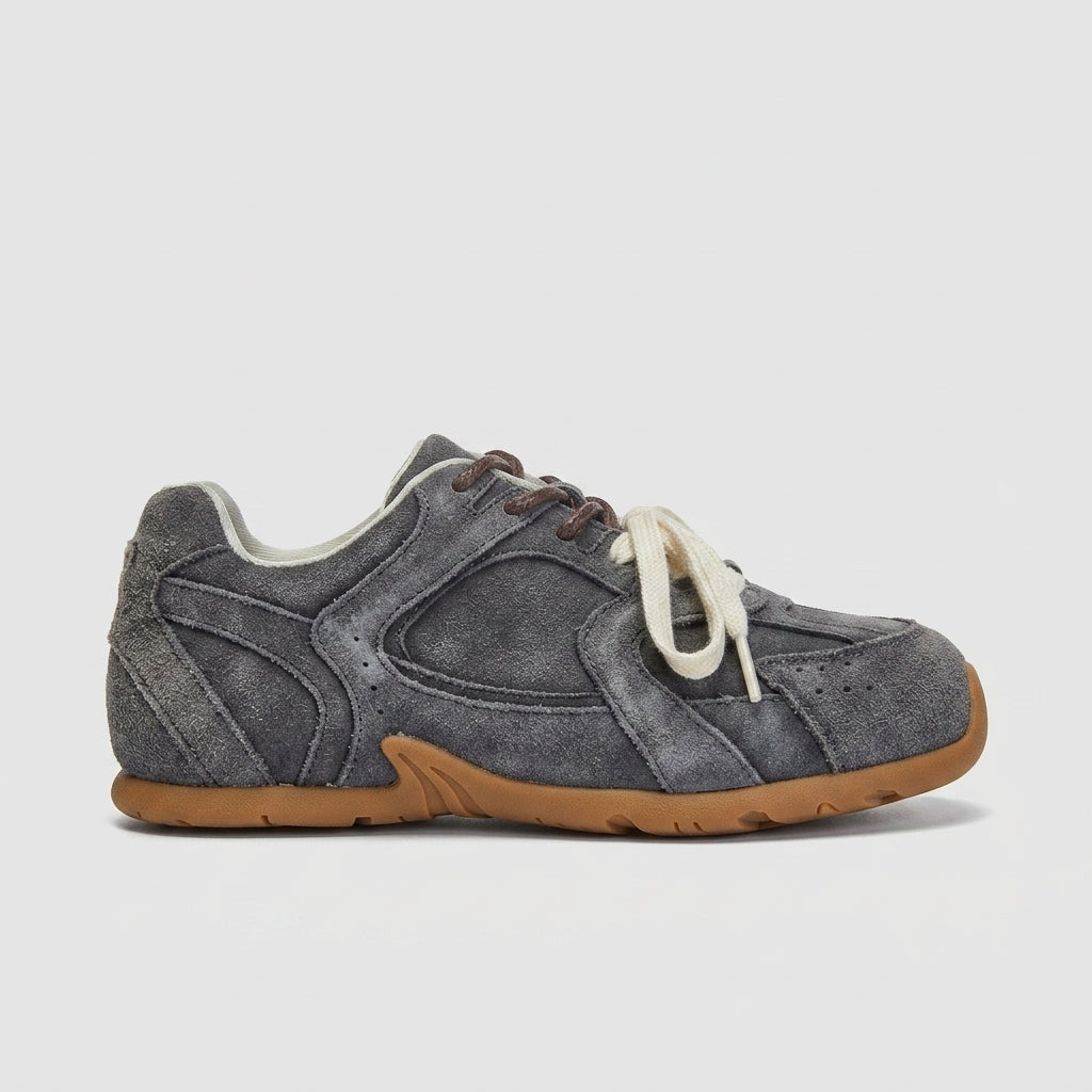 Women's Retro Lace-Up Sneakers - Mixed Material Low-Top