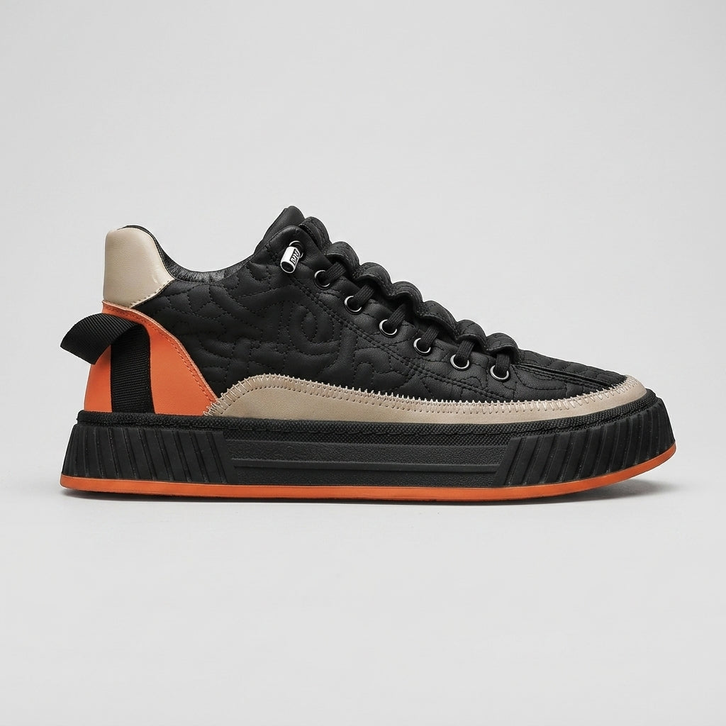 Men's Low-Top Quilted Sneakers - Chunky Platform - Lace-Up