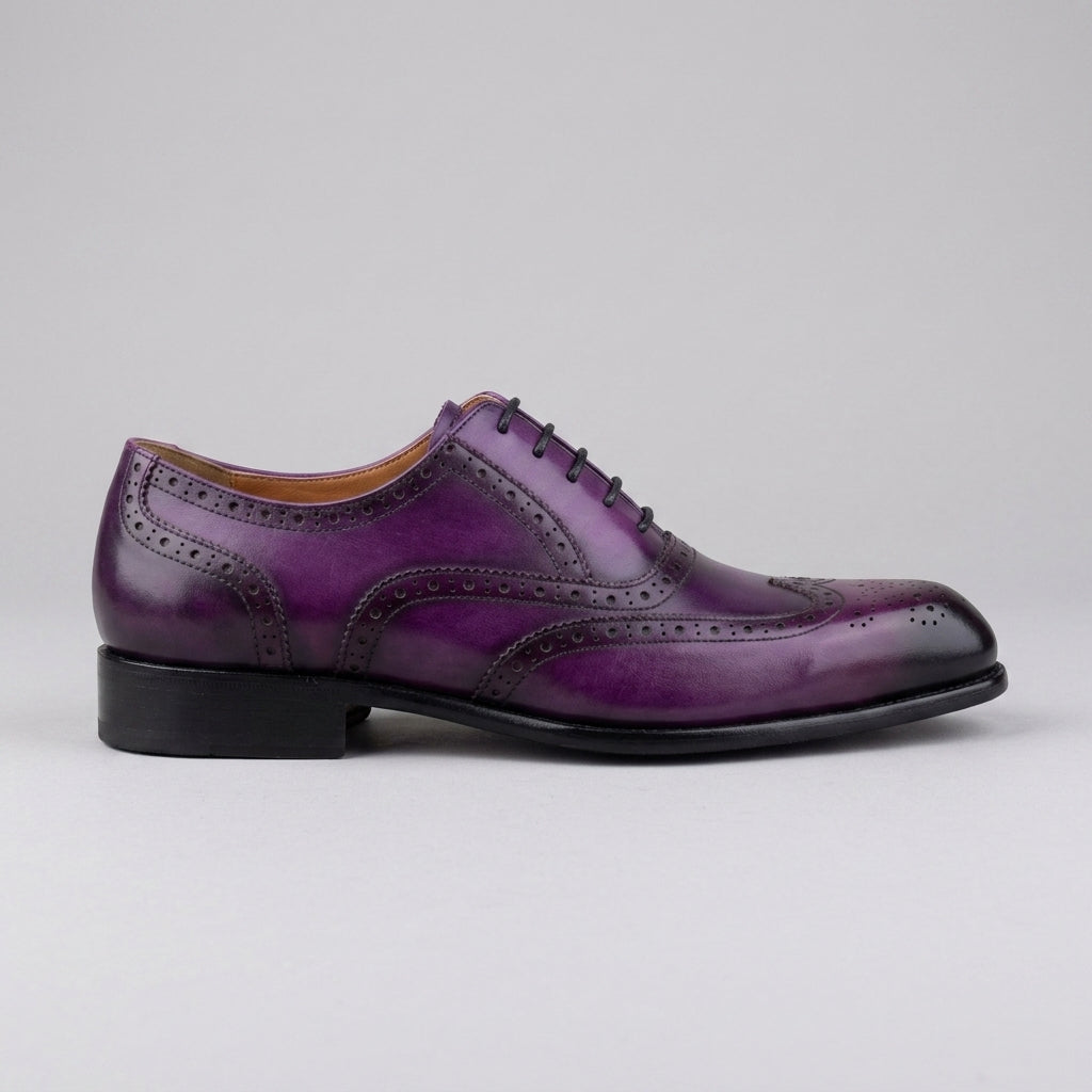 Men's Leather Brogue Oxford Shoes - Lace-Up Wingtip Derby Flat