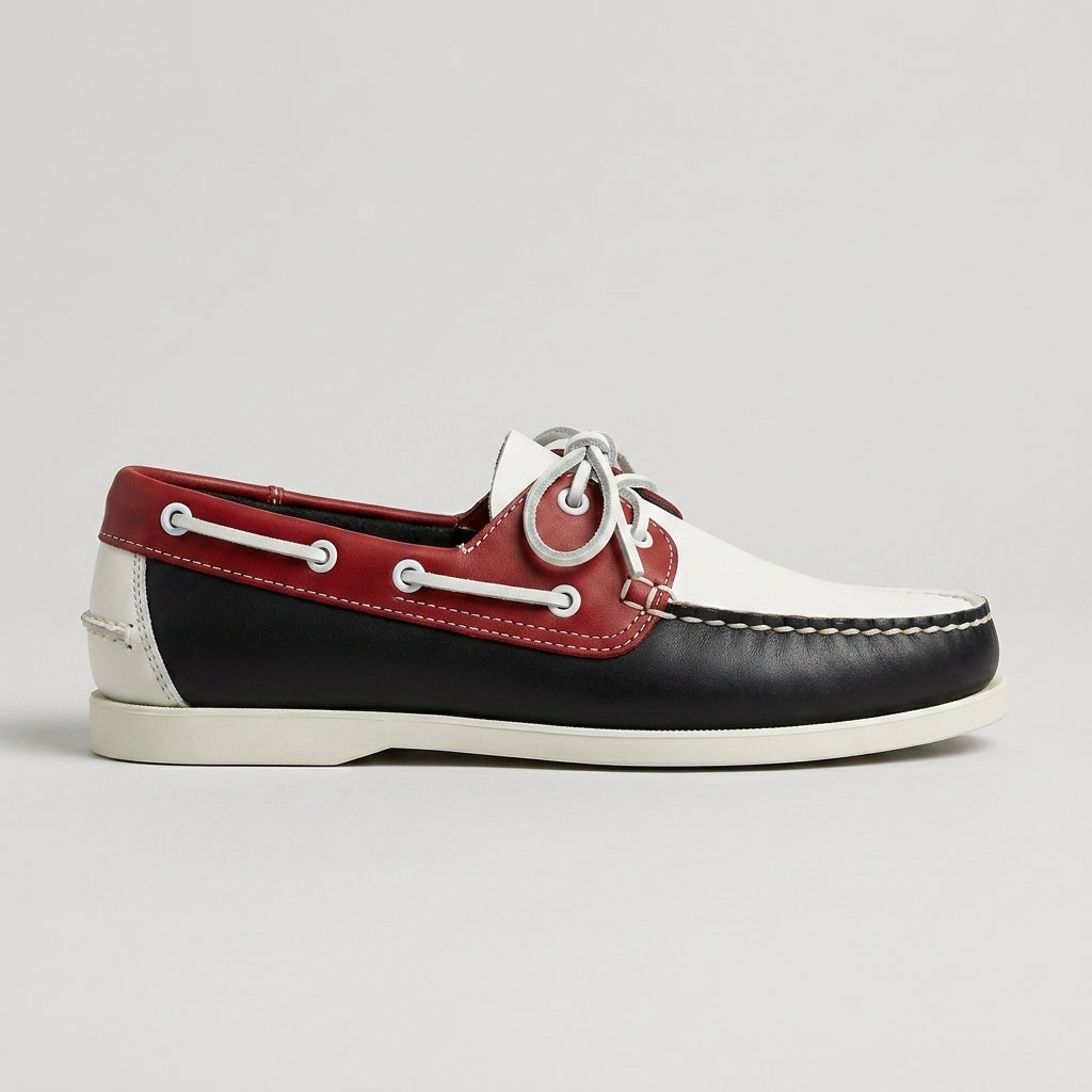 Men's Leather Lace-Up Boat Shoes - Moccasin Toe - Two-Tone Leather
