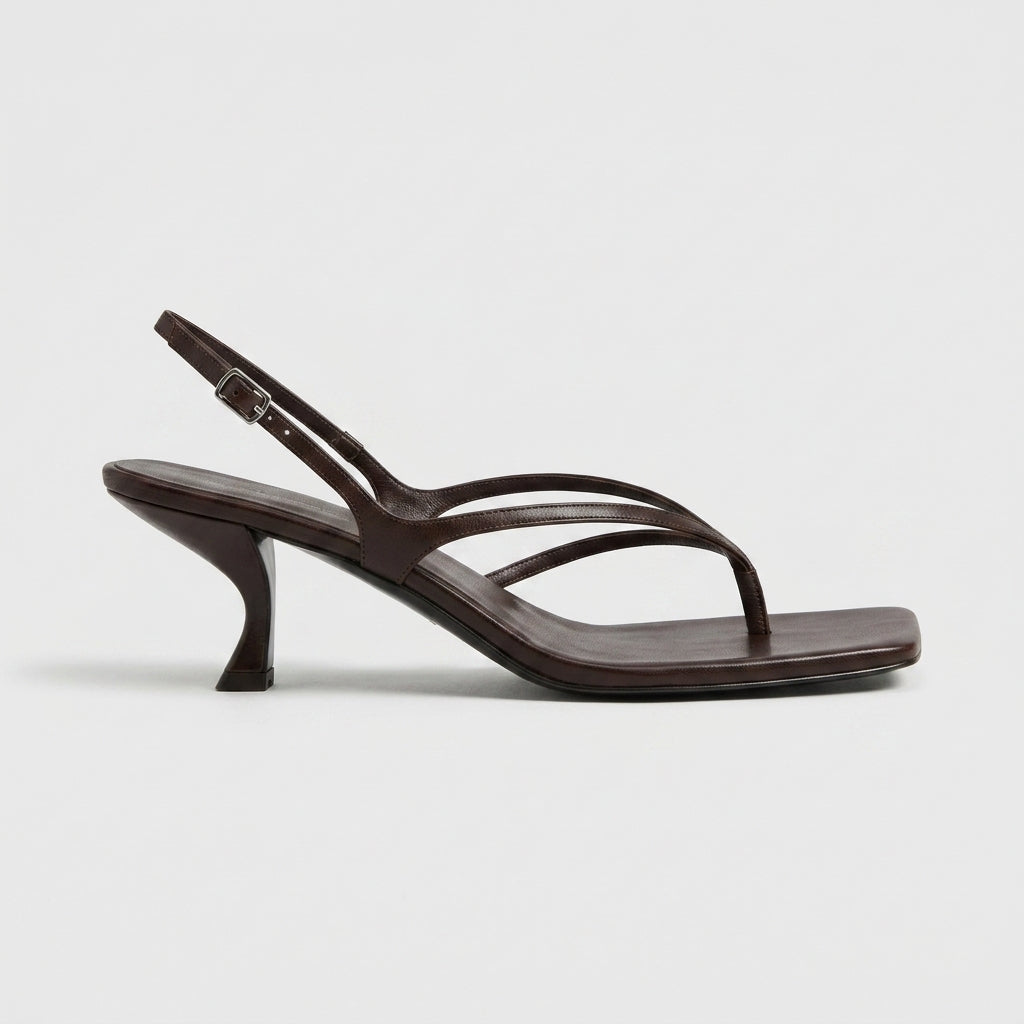 Women's Kitten Heels - Square Toe Thong Sandals - Ankle Strap