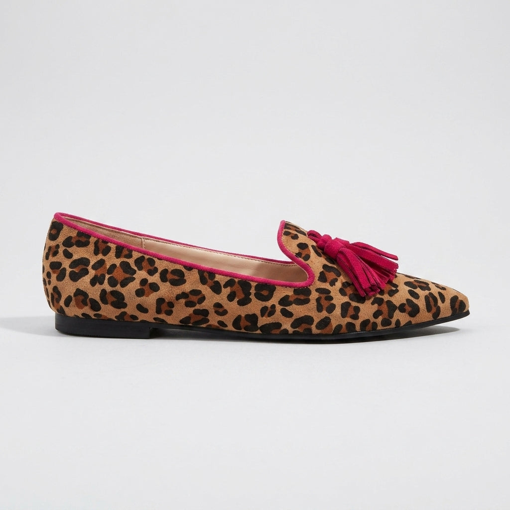 Women's Flats Pointed Toe Houndstooth Pattern Tassel Loafers