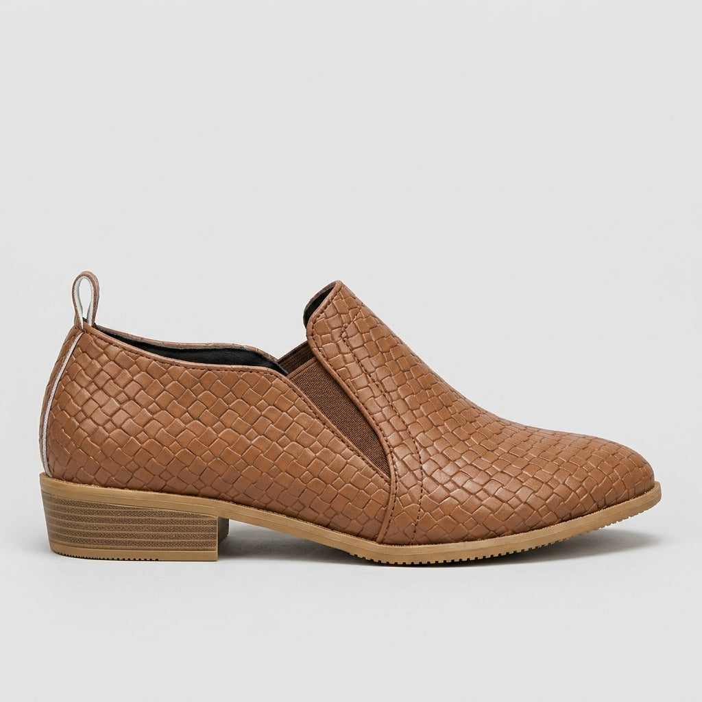 Women's Ankle Boots Woven Textured Slip-On Block Heel