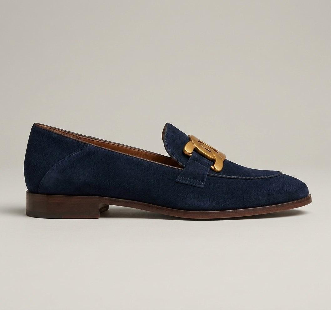 Women's Loafers Chain Detail Slip-On Flat Low Heel Suede