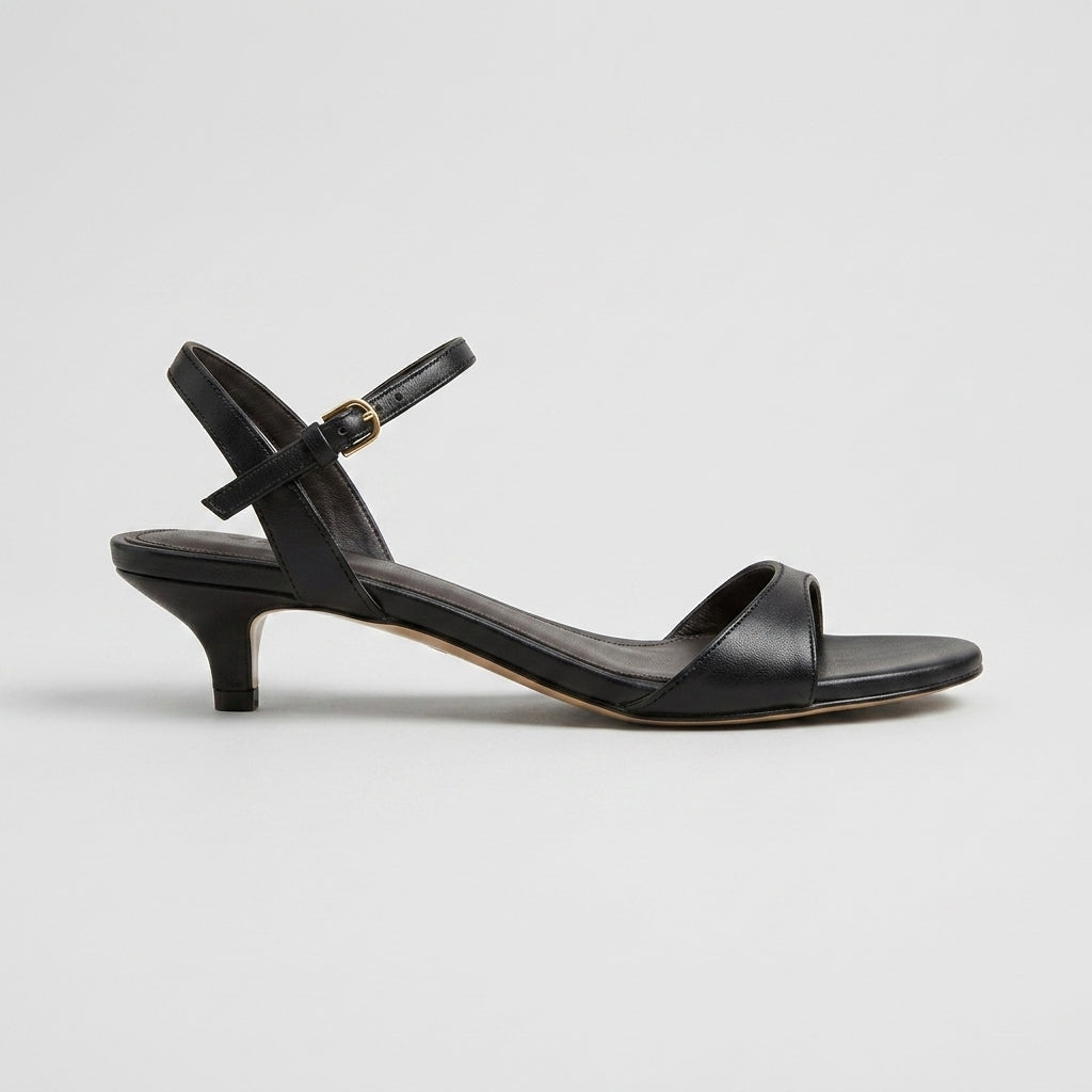 Women's Kitten Heels - Open Toe Sandals - Single Band - Ankle Strap Buckle