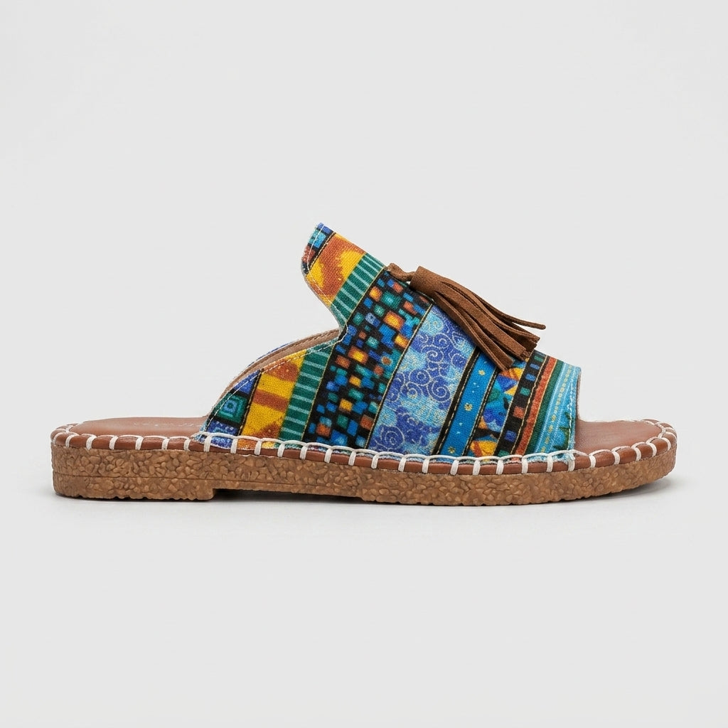 Women's Slippers Moccasin-Style Hand-Stitched Fringe Boho TPR Sole