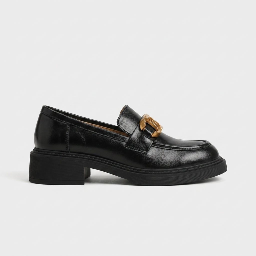 Women's Platform Loafers Chain Link Hardware Block Heels
