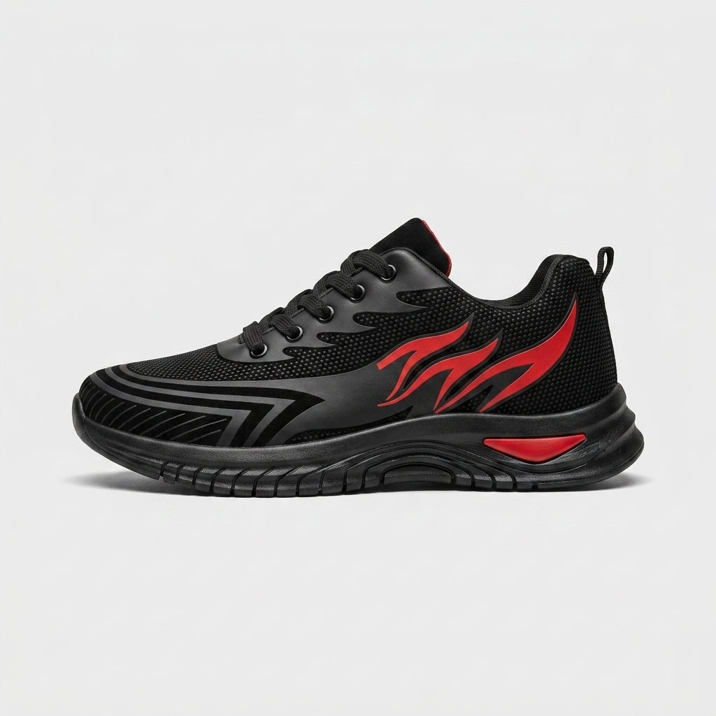 Men's Lace-Up Mesh Sneakers with Rounded Toe and Ribbed Outsole