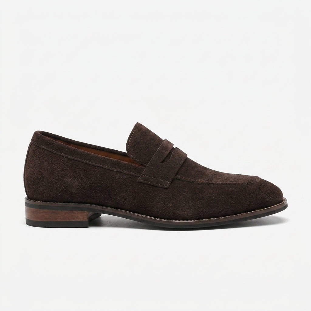 Men's Penny Loafers Suede Leather Slip-On Rounded Toe