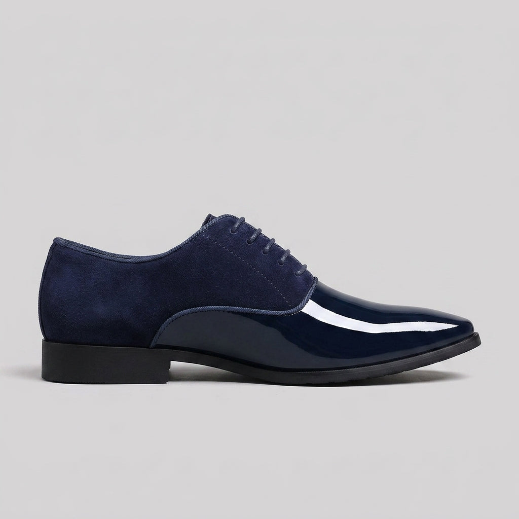 Men’s Leather Lace-Up Oxford Shoes with Almond Toe - Contrast Upper