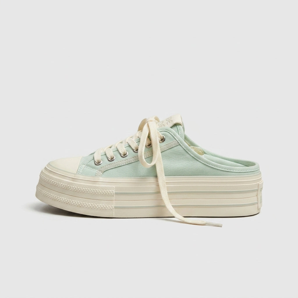 Women's Platform Sneakers Satin Ribbon Laces Layered Sole