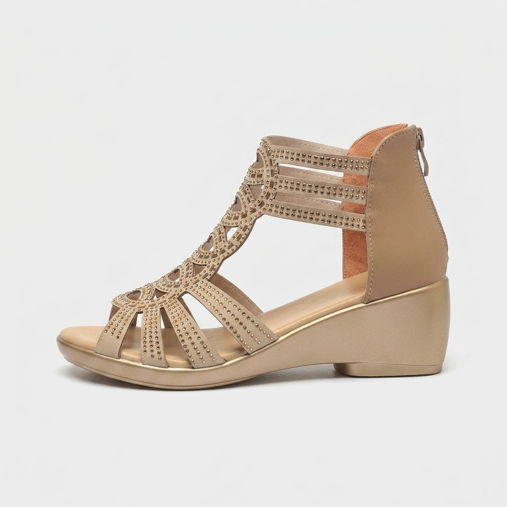 Women's Wedge Sandals Caged Strappy Open Toe with Zipper