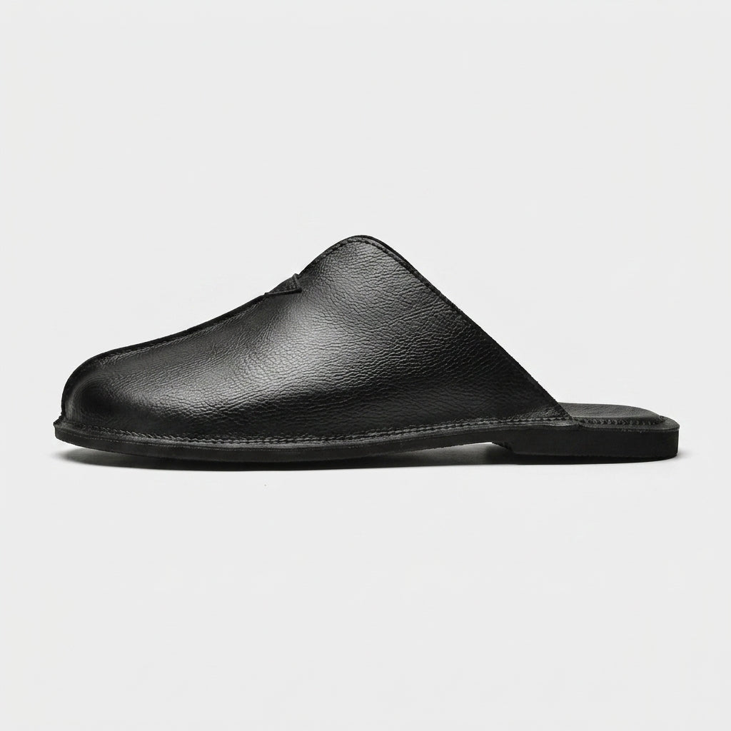 Men's Leather Slippers Closed-Toe Buckle Strap Flat Sole