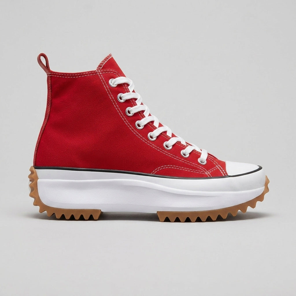 Women's Platform High Top Sneakers – Lace-Up Canvas - Serrated Sole