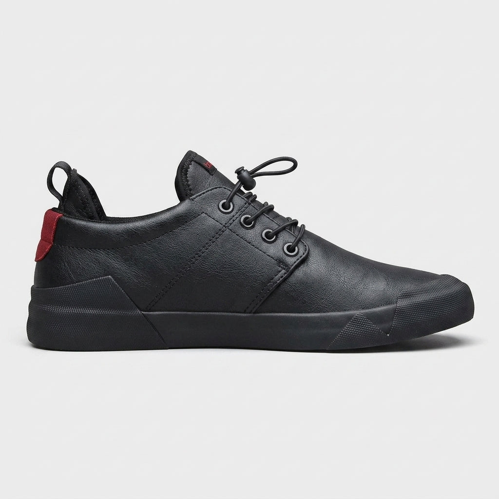 Men's Lace-Up Leather Casual Sneakers - Low Top - Round Toe - Flat Sole