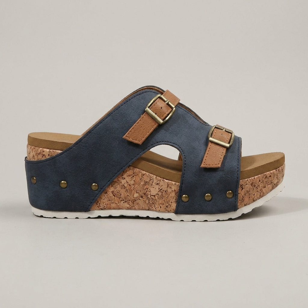 Women's Platform Sandals Cork Wedge Buckle Straps Open-Toe