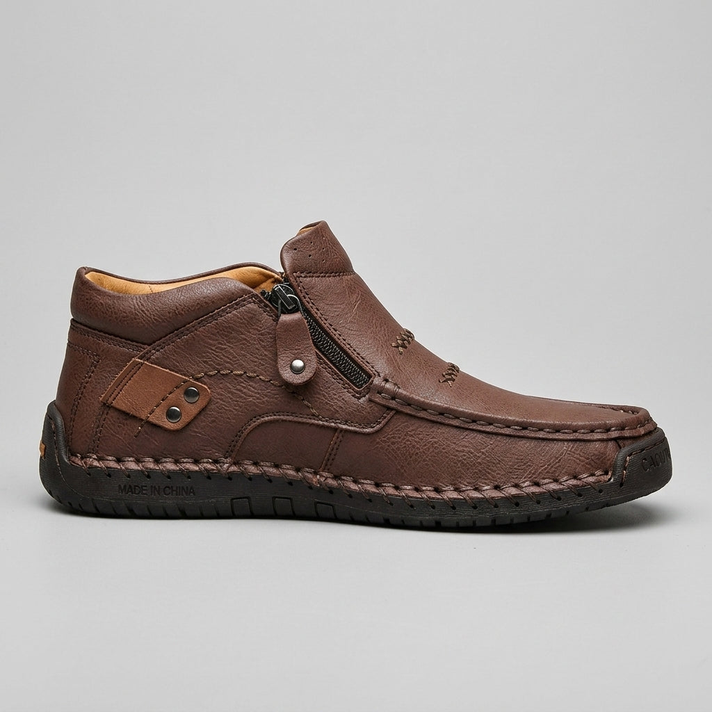 Men's Zip-Up Mocktoe Ankle Boots with Hand-Stitched Moc Toe