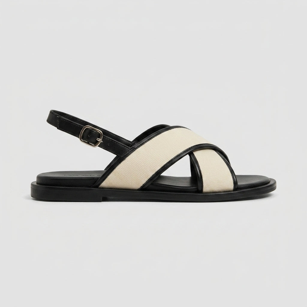 Women's Sandals Canvas Crossover Strap Buckle Ankle Closure Flat
