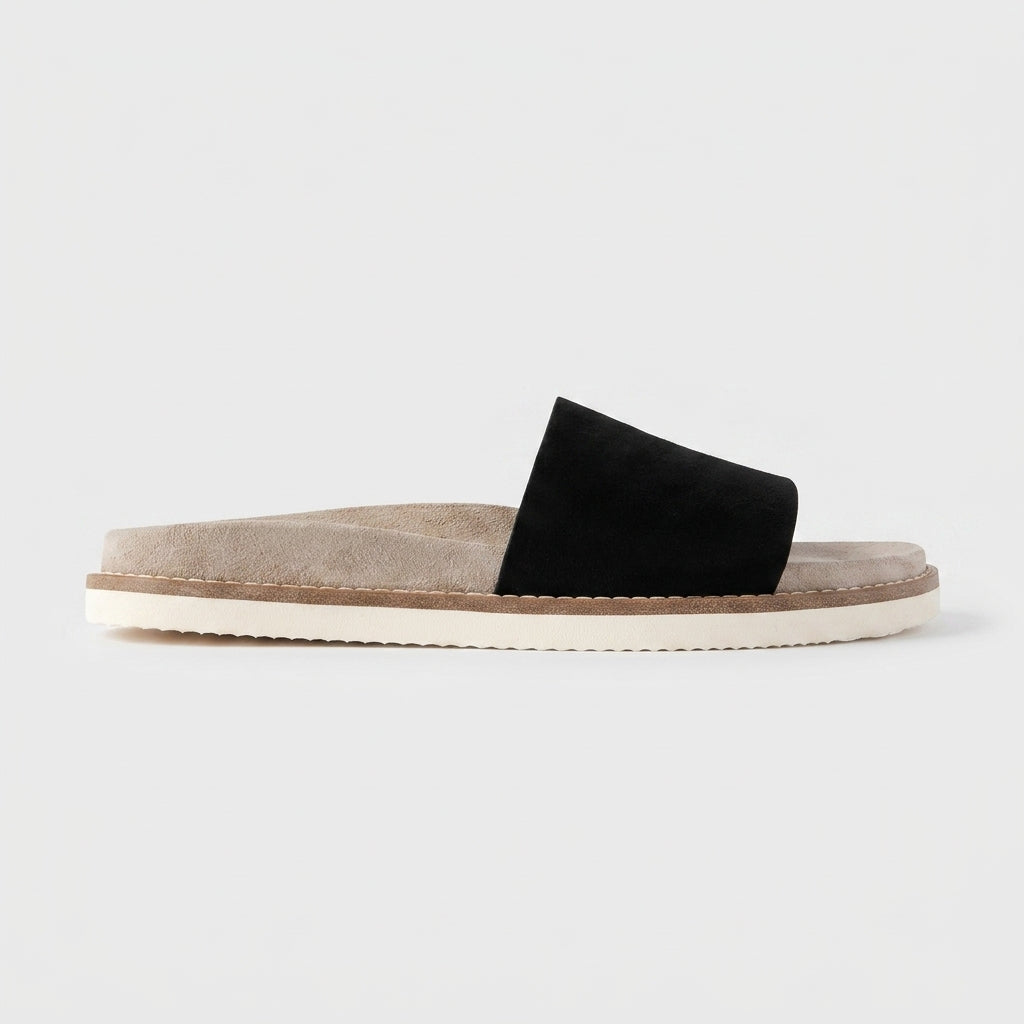 Men's Suede Slide Sandals with Wide Strap and Stitched Trim