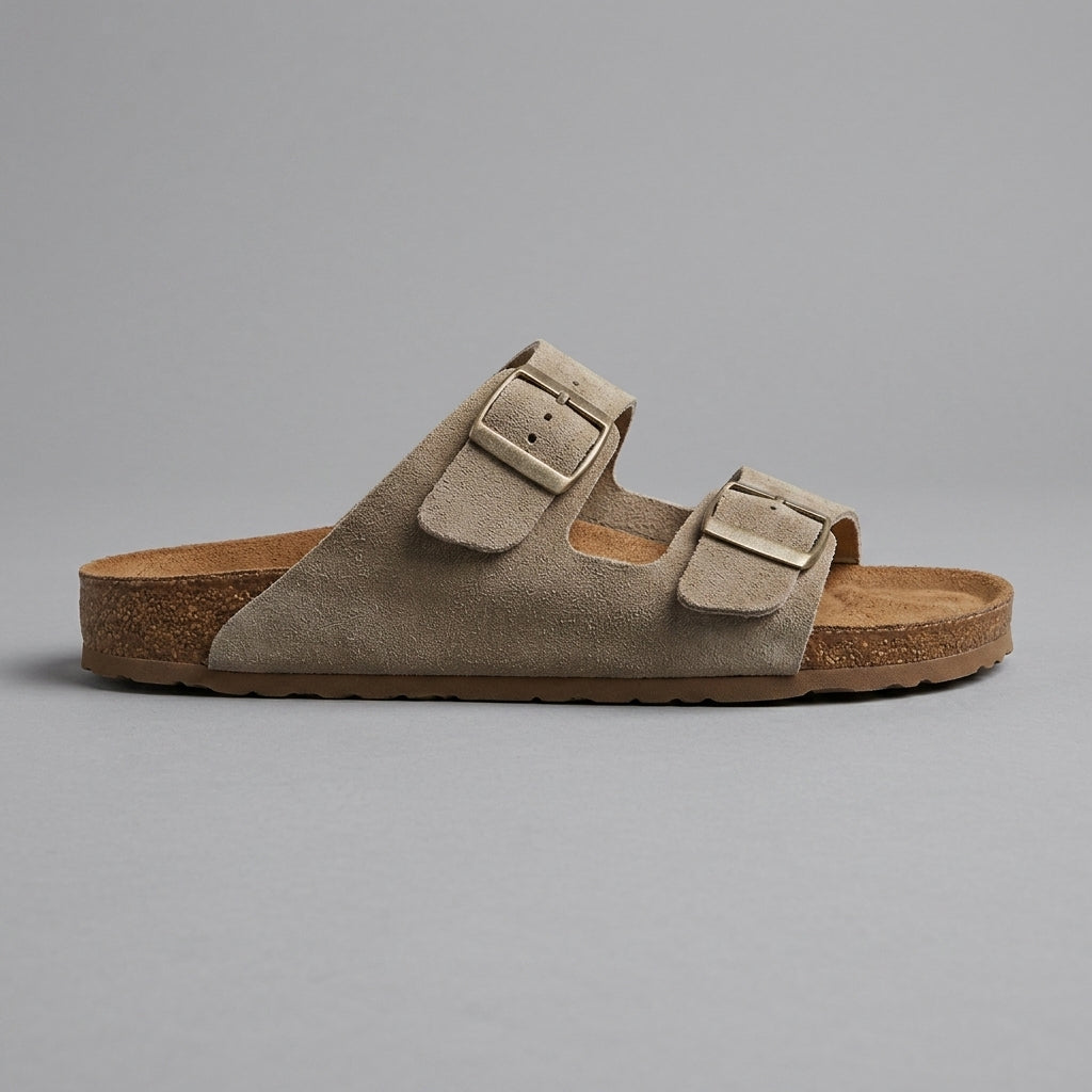 Women's Sandals Double Buckle Open-Toe Cork Footbed Flat