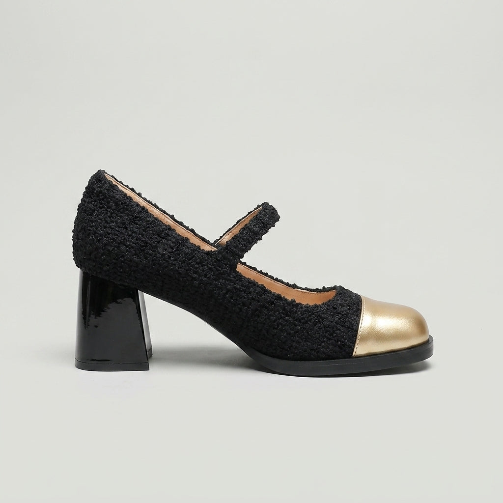 Women's Mary Jane Flats Round Toe Patent Cap Low Block Heel