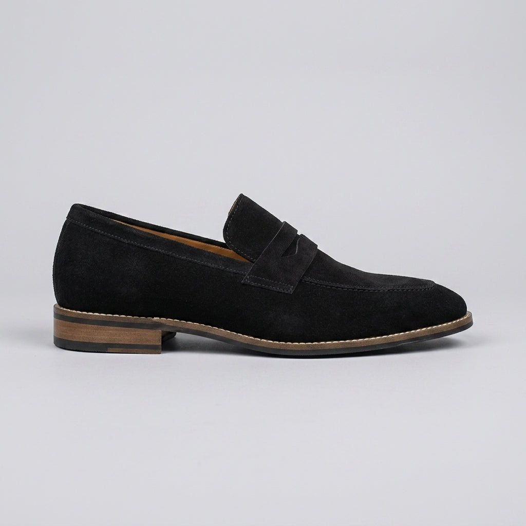 Men's Penny Loafers Suede Slip-On Low Block Heel