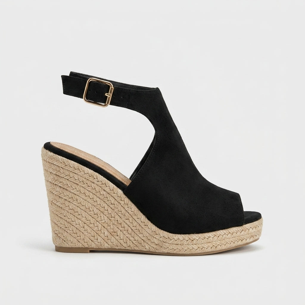Women's Wedge Sandals Peep-Toe Espadrille Platform Cutout T-Strap