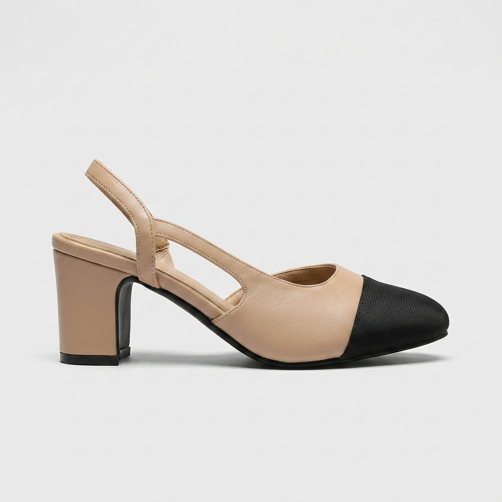 Women's Slingback Pumps with Block Heel and Squared Toe