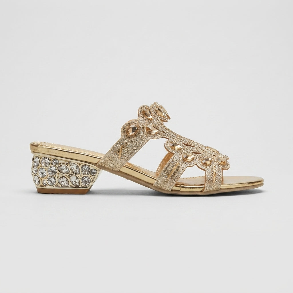 Women's Sandals Slide Embellished Open-Toe Low Block Heel