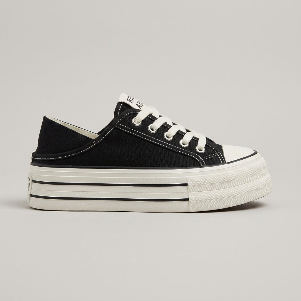 Women's Platform Sneakers Satin Ribbon Laces Layered Sole