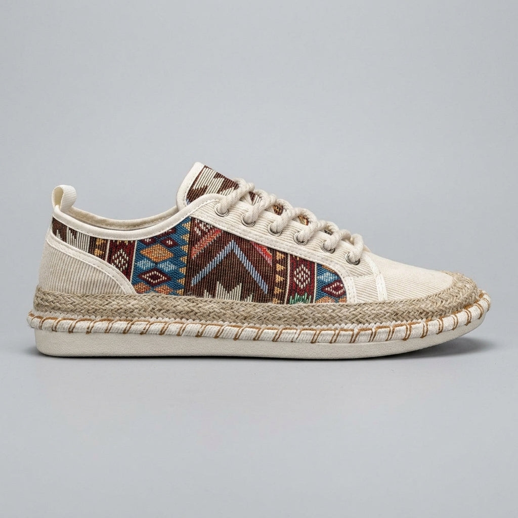 Men's Lace-Up Espadrille Sneakers with Tribal Pattern Panel