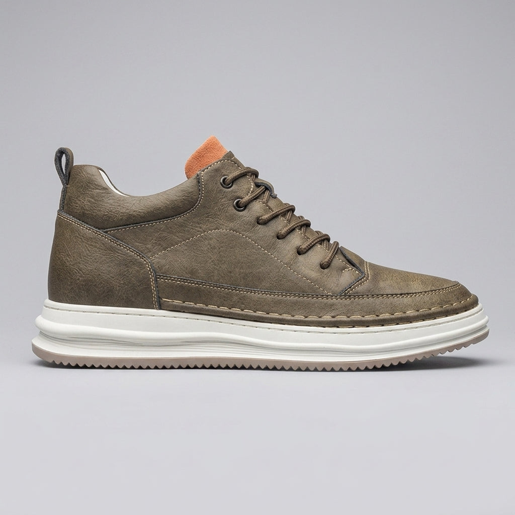 Men's High Tops Mid-Top Lace-Up Platform Sole Leather Sneakers - 6cm