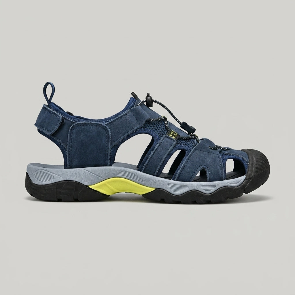 Men's Sandals Leather Strappy Hook-and-Loop Closure Rubber Sole