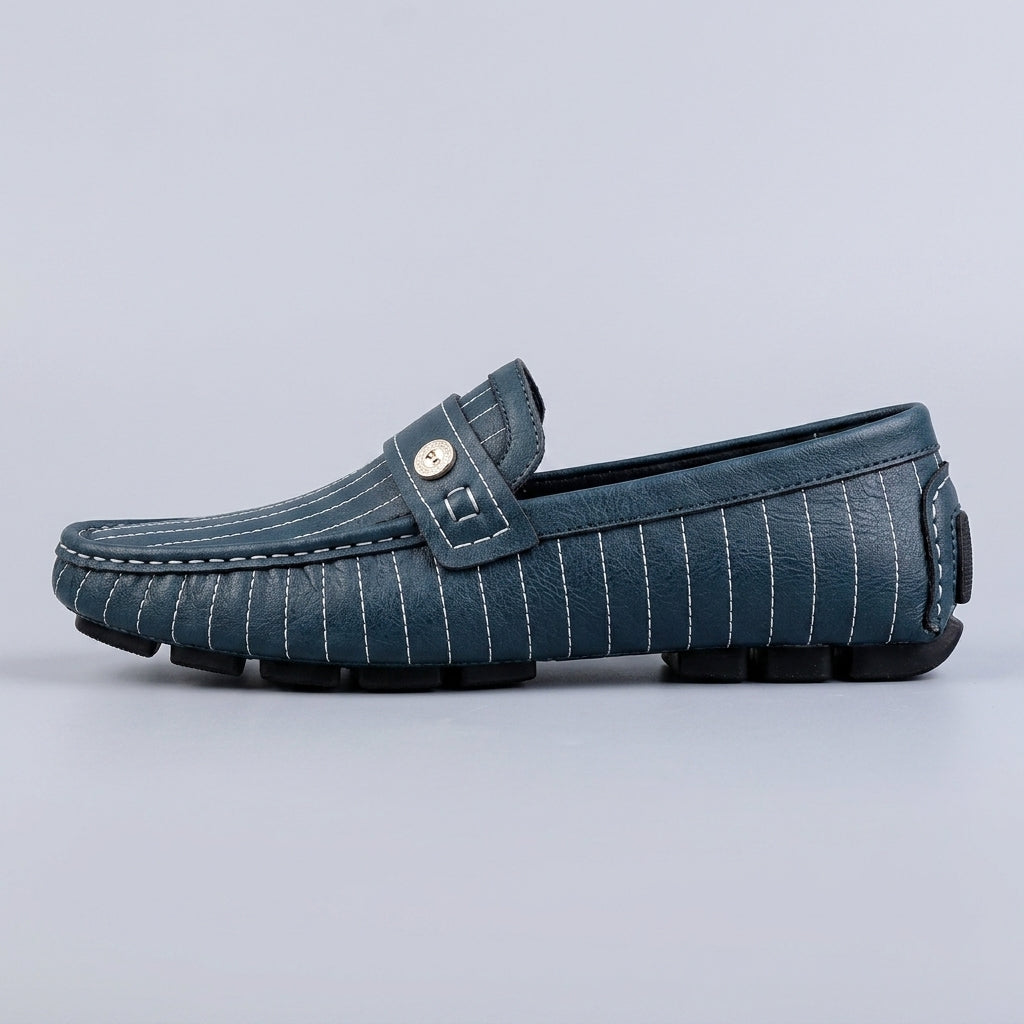 Men's Leather Penny Loafers Slip-On Moccasins - Pinstripe Pattern